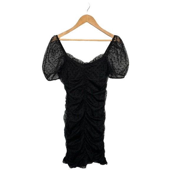 Divided H & M Ruched Gathered Polka Dot Mesh Party Cocktail Dress Black M - Picture 2 of 12